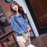 韩版个性bf风大口袋牛仔外套2016春季新款大码女装蝙蝠袖女上衣潮