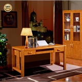 简约现代中式全实木书桌书柜组合家用纯橡木电脑办公桌写字台雕花