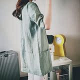 棉麻中袖小西装女中长款薄款宽松亚麻2016夏季新款外套韩版空调衫