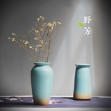 景德镇陶瓷花瓶蓝色美式花器陶罐花瓶摆件家居装饰品客厅干花花插