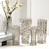 轻奢 欧式玻璃花瓶透明岩石插花富贵竹花器现代时尚客厅装饰摆件