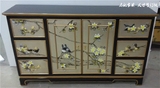 中式新古典手绘6斗双门彩绘玄关柜装饰储物柜香槟银箔花鸟电视柜