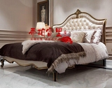 出口外贸欧式新古典全实木雕花双人床美式复古做旧软包床家具定制