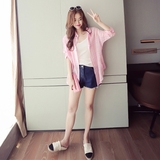 2016夏季新款韩版中长款长袖格子衬衫宽松显瘦BF风防晒外套女G410