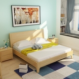 北欧实木床白蜡木床1.5米胡桃色 现代简约家具双人床原木床1.8米