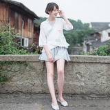 荷塘月色-双层棉麻手绘夏款改良日常汉服女中式中国风上衣女装