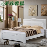 实木床 简约橡木床 白色1.8米双人位 实木雕花床 现代床