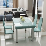 简美餐桌钢木长方形钢化玻璃餐桌一桌四椅小户型家用饭桌桌椅组合