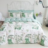 文艺小清新床单四件套绿色 植物花草被套纯棉床上1.8双人全棉床品