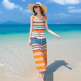 度假小姐女沙滩裙长裙波西米亚条纹两件套连衣裙夏海边必备海滩裙