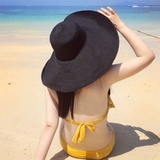 超大帽檐沙滩海边遮阳太阳帽女夏遮阳帽可折叠造型黑色平檐草帽子