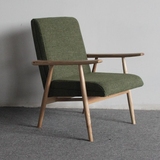 创意实木休闲椅 简约中式客厅布艺小沙发单人椅子 懒人沙发椅子
