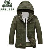 AFS JEEP/战地吉普夹克外套男装中长款户外休闲可脱卸帽军装外衣