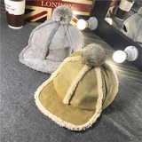 韩国鹿皮羊羔绒棒球帽英伦复古兔毛球马术帽冬季加厚保暖帽子女