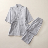 日系春夏男士全棉纱布和风睡衣套装日本和服家居服纯棉浴衣汗蒸服