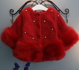 冬装新款年装儿童装2岁3岁女童大衣短款仿狐狸毛宝宝红色皮草外套