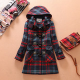15冬装新韩版lememole学院风格子羊毛呢子少女外套修身中长款大衣