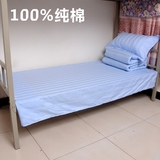 床单单件 单人100%全棉 天蓝缎条学生宿舍 枕套 被罩可组三件套