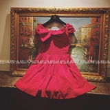 日本代购16春装  一字领露肩大蝴蝶结礼服连衣裙 过年复古小红裙