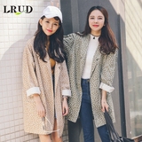 LRUD2016春季新款韩版翻领宽松波点风衣女中长款显瘦长袖薄外套