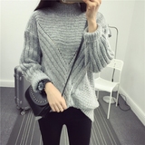 韩国订单2016秋季新款半高领套头毛衣女中长款宽松打底针织羊毛衫