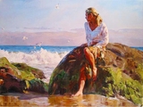 地中海简欧风格人物海滩风景纯手绘高档百搭装饰油画低价促销包邮