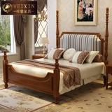 唯馨美式布艺床实木床1.8米 美式乡村高柱床 欧式布艺床 双人床