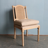 法式 橡木扶手餐椅/书房椅 藤面麻布软包绑腿椅子餐椅实木书房椅