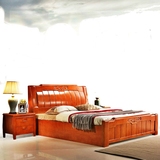 中式实木床2米大床1.8米橡胶木床1.5双人床气动高箱储物白色婚床