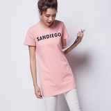 2016夏季短袖T恤女宽松中长款纯棉体恤字母上衣半袖粉色休闲