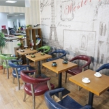 美式复古咖啡厅桌椅 做旧实木西餐厅桌椅组合 个性创意茶餐厅家具