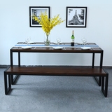 欧美式铁艺桌厨房长条桌餐厅桌椅loft办公桌长方形实木餐桌椅组合