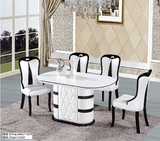 522餐桌 天然大理石餐桌椅组合 简约现代 椭圆形餐桌6人 白色
