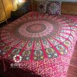 香提印 印度进口 纯棉麻传统 印染双人床单 手工粗布床单 沙发布
