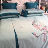 中式古典风格床上用品60支埃及长绒棉贡缎精美刺绣四件套绣花床品