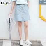 LRUD2016夏季新款韩版高腰单排扣牛仔半身裙女修身显瘦A字裙短裙