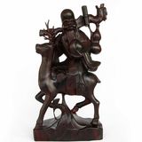 紫檀木寿星骑鹿红木工艺品摆件 实木雕刻葫芦寿桃老人祝寿礼品