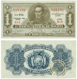 【美洲】全新UNC 1928年玻利维亚1比索 送礼收藏 外币 纸币