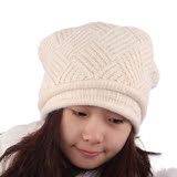 盛和伦女士秋冬季内衬编织毛线帽子韩国斜线条纹卷边兔毛针织毛帽