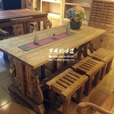 复古做旧餐台 全实木餐桌椅组合 原木梓家具 仿古新中式长方形