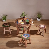 泰国手工实木儿童小餐桌圆桌椅凳柚木幼儿写字台游戏学习桌椅套装