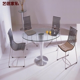 简约现代钢化玻璃圆形餐桌椅组合小户型金属桌椅办公室洽谈桌椅