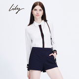 Lily2015秋新款女装舒适修身纯色长袖衬衫115330H4722