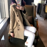 菲芊风衣女中长款英伦修身显瘦纯色双排扣2016春季新款外套