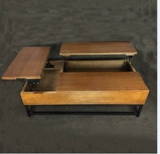 北欧简约现代实木升降茶几创意仿古小户型铁艺多功能储物伸缩桌子