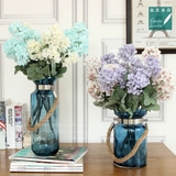 美式乡村蓝色麻绳玻璃花瓶 经典时尚摆件家居装饰品假花干花花器