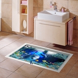 佩格 3D防滑地板贴纸浴室防滑垫洗手间厨房地面创意贴画3D海豚