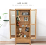 现代简约全实木原木纯实木白橡木家具带两门书柜办公展示书架置物