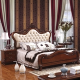 欧式实木床法式深色家具1.8米双人白腊木床新古典美式真皮床婚床