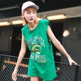 韩国篮球服原宿BF风字母无袖背心运动中长款大码纯棉T恤连衣裙女